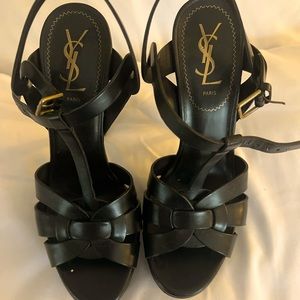 Saint Laurent Women's Black Tribute 75 Leather Platform Sandal size 38 or USA 8